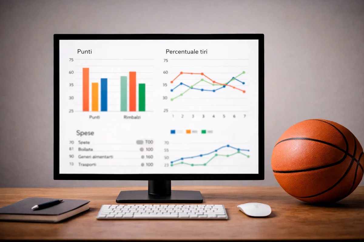 Schermo di computer con grafici e dati statistici di basket
