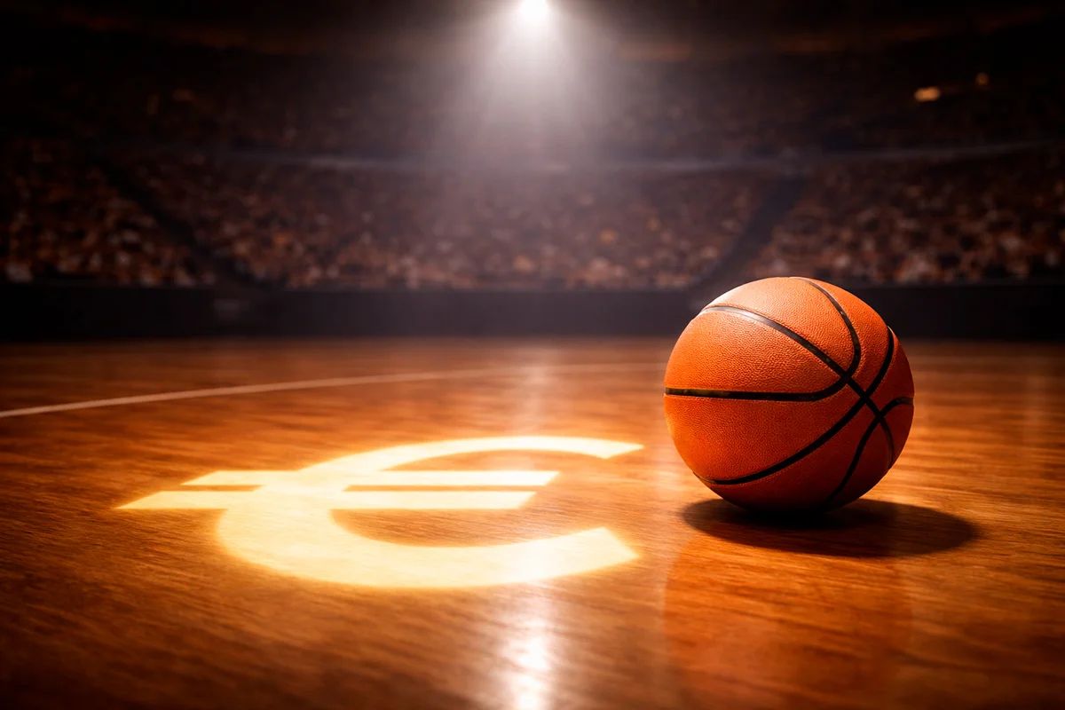 Pallone da basket con il simbolo dell'euro che rappresenta i bonus scommesse