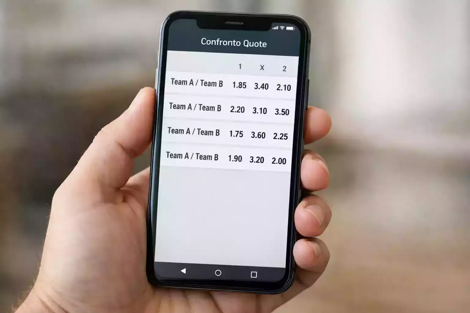 Smartphone con confronto di quote per scommesse sportive