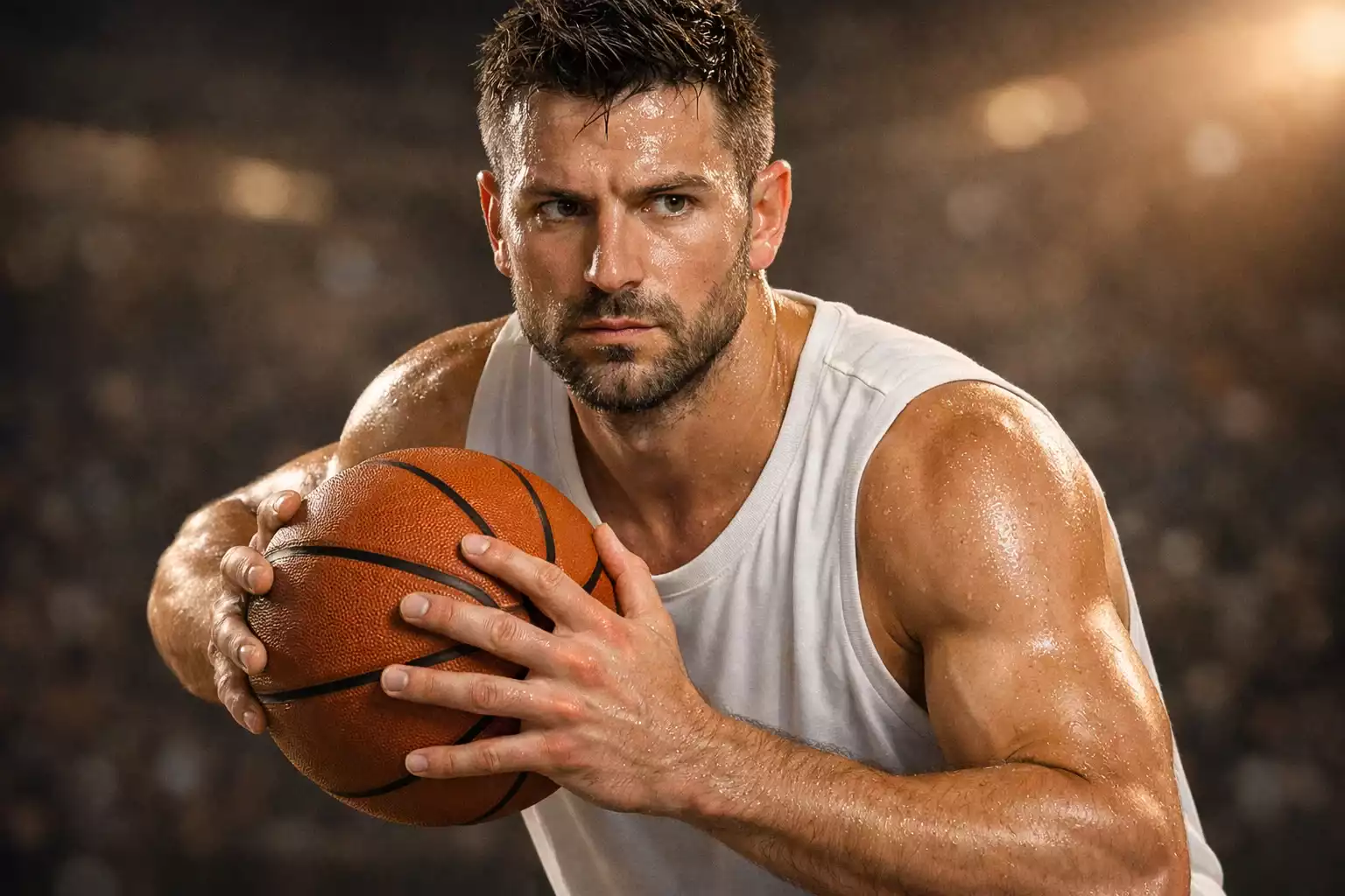 Giocatore di basket in primo piano durante un possesso offensivo