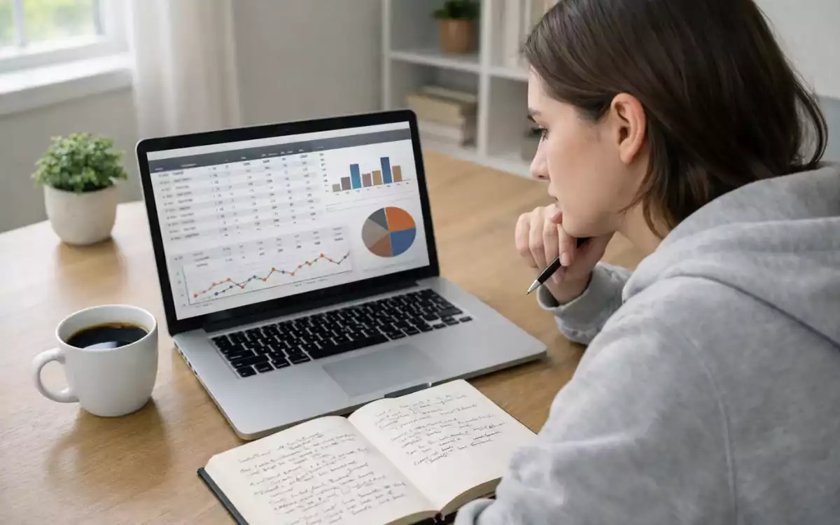 Persona che analizza statistiche di basket su un laptop