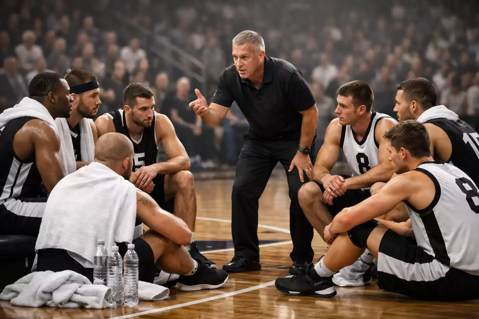 Squadra di basket NBA durante un timeout tattico