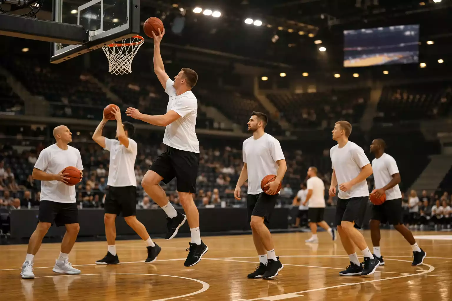 Giocatori di una squadra top dell'Eurolega durante il riscaldamento